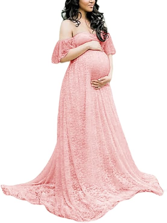 ziumudy 摄影孕妇装露肩蕾丝婴儿派对孕妇婚纱