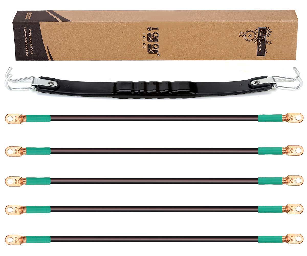 10L0L Golf Cart 48 Volt # 4 battery cable for Golf Cart DS 1995-UP,5 14-inch long Golf cart battery cable set with Golf Cart battery carry/lift strap for Trojan batteries