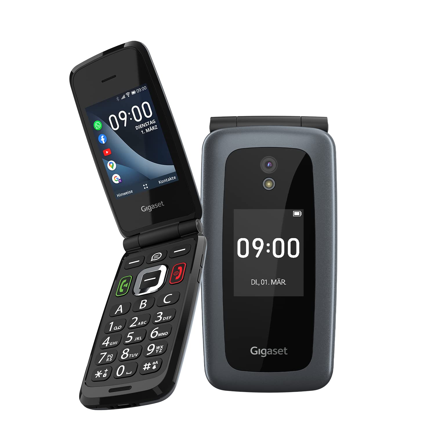 Gigaset SIEMENS GL7 Internet Phone with SOS is easy to use with large button and WLAN-compatible Bluetooth hearing aid WhatsApp button Foldable phone without contract black