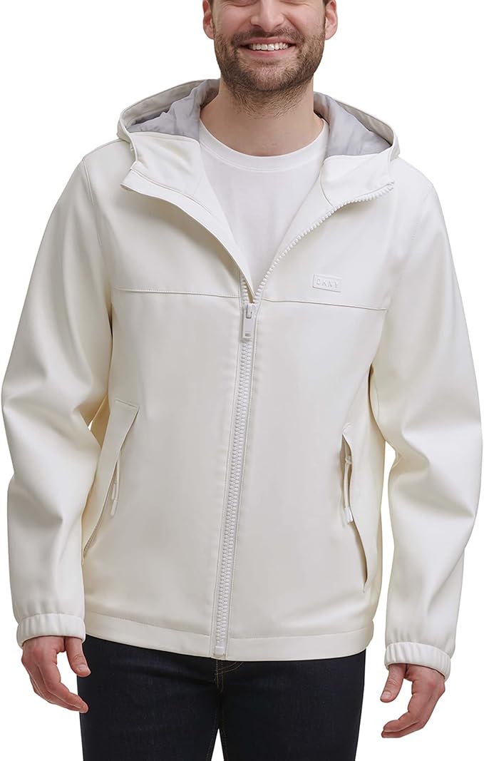 dkny 男式轻质仿皮连帽夹克