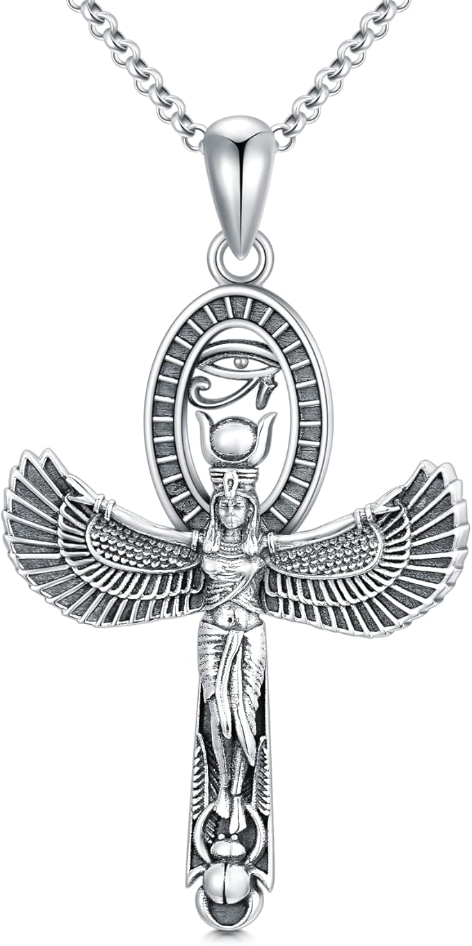 纯银埃及女神项链古埃及珠宝荷鲁斯金安赫吊坠男士配饰古代中性款