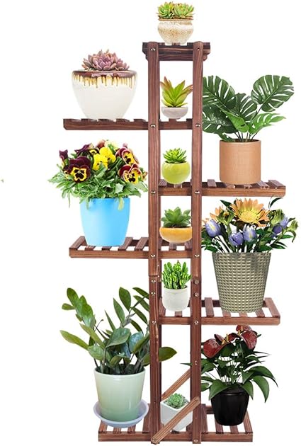 木制植物支架 Astory 室内户外植物架多层垂直花盆架花架架阳台庭院花梯子楼梯储物架 6 层7 个花盆 亚马逊中国 家居装修