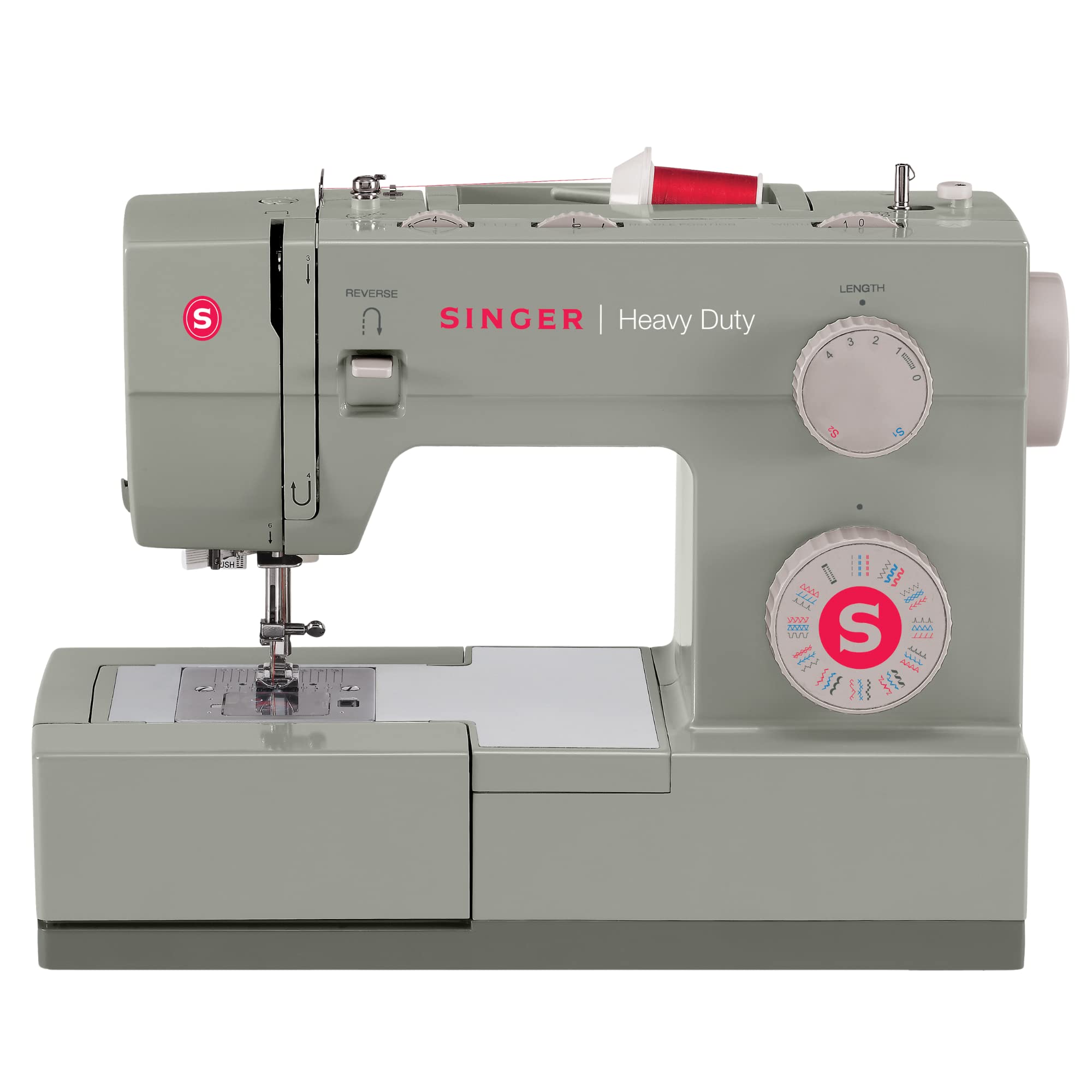 Singer heavy-duty 4452 sewing machine with 110 needle application, metal frame, built-in needle and thread machine, and heavy-duty accessory kit - simple sewing