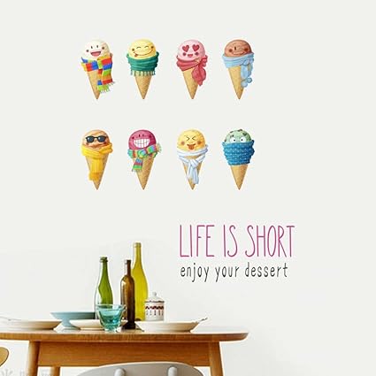 Bibitime 趣味卡通8 名表情冰淇淋墙贴儿童房装饰贴纸乙烯基冰淇淋锥标语life Is Short 享受您的甜点激励性语录适合厨房甜品商店 Bibitime 价格