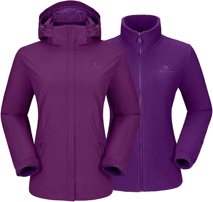 camel crown 女式三合一防水滑雪夹克防风连帽雨衣