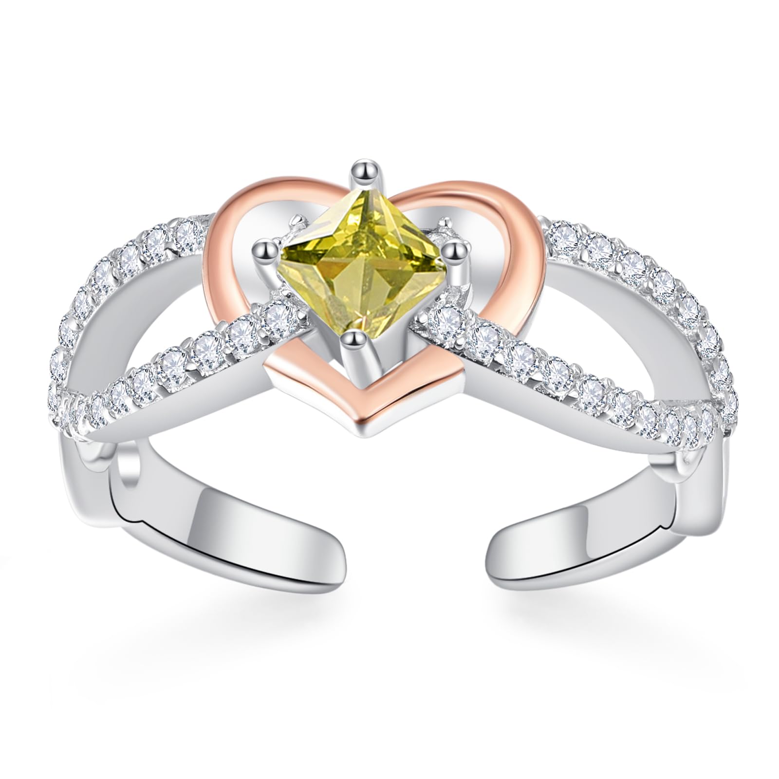 Zhi Kexin Heart-shaped ring 925 Sterling Silver Infinite Birthstone Love Ring CZ Halo Heart-shaped Adustale ring Lady girlfriend