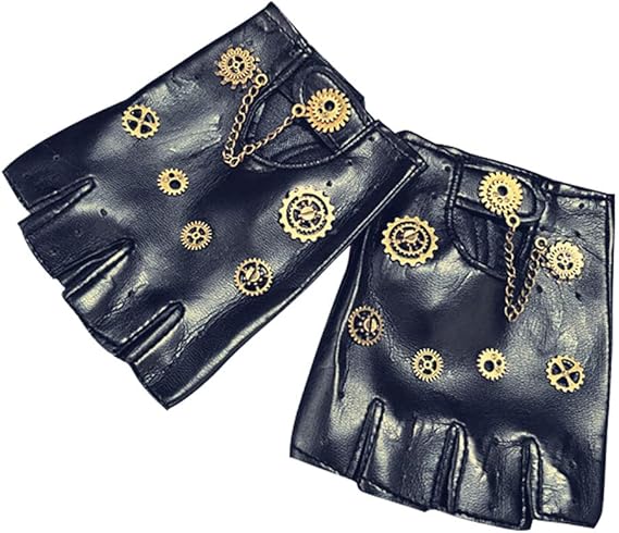 蒸汽朋克手套哥特皮革朋克手套摩托车手套重金属摇杆无指手套复古半指