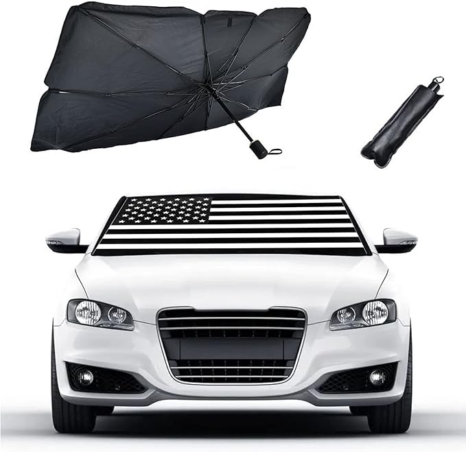 zbosrma 64 英寸 * 32 英寸汽车挡风玻璃遮阳伞遮阳罩适用于汽车黑色