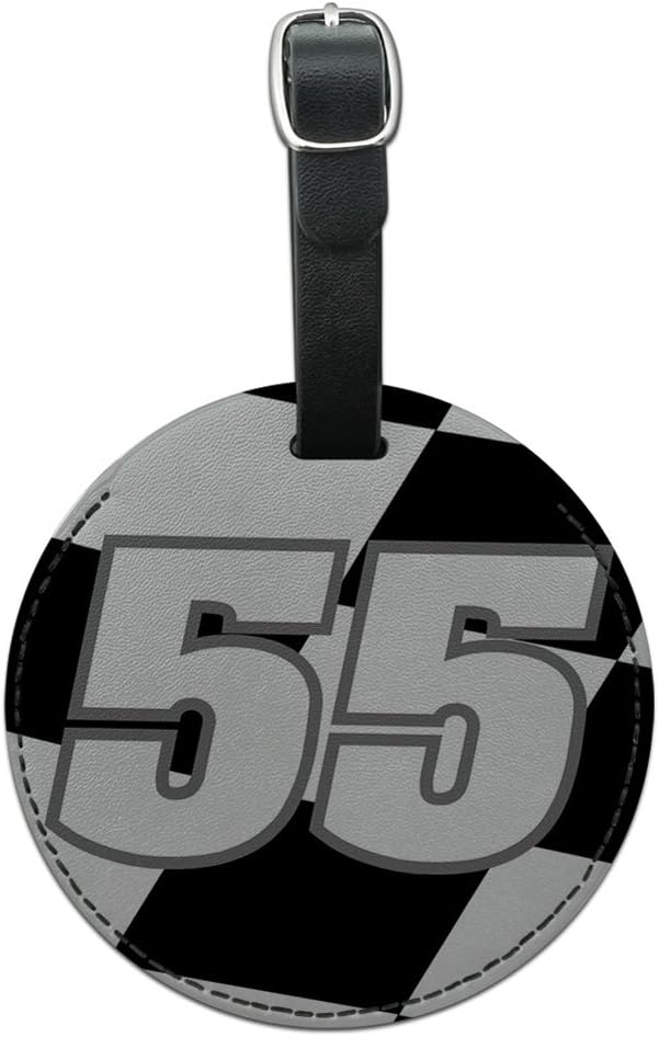 graphics & more 数字 55 格子旗帜 竞赛圆形皮革行李箱 id 标签手提