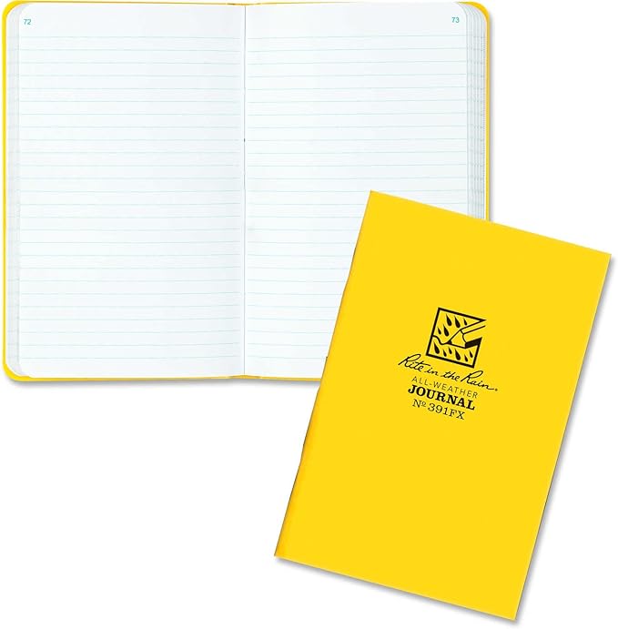 防风雨订书笔记本,4 5/8" x 7",黄色封面,日记图案,3