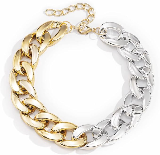 luckwelry 朋克古巴链颈链项链粗锁链项链别致分层锁骨项链嘻哈配饰