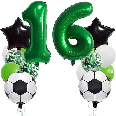 足球气球生日装饰 16 岁儿童生日装饰 32 英寸数字 16 气球足球铝箔