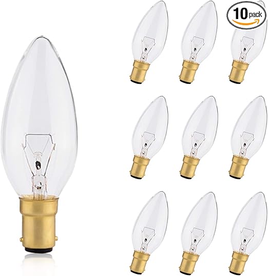 10 个装 sbc 蜡烛灯泡 25w,sbc b15 卡口灯泡可调光,暖白色 2700k,250