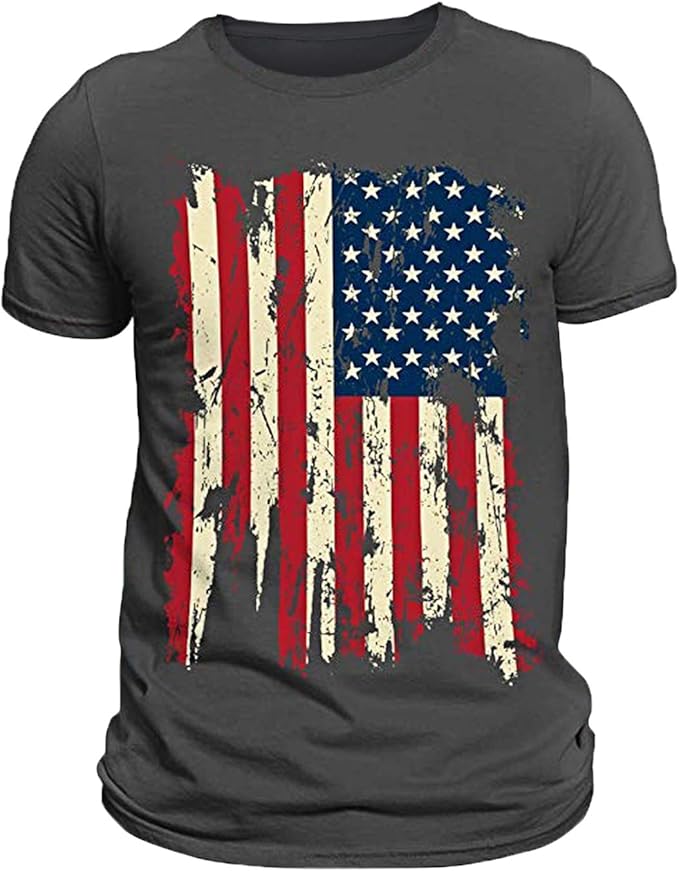 eulla 复古做旧美国国旗男式 t 恤美国国旗爱国t恤