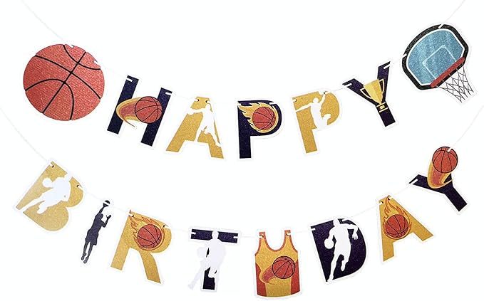 funwing 篮球生日快乐横幅 | 篮球生日派对装饰成人男孩儿童篮球主题