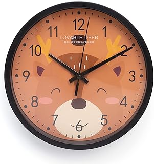 products 熊主题木制圆形挂钟静音无滴答声 - 8 英寸静音时尚创意时钟