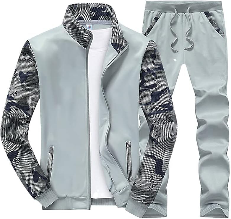 lavnis 男式休闲运动服长袖全拉链跑步慢跑运动夹克和裤子