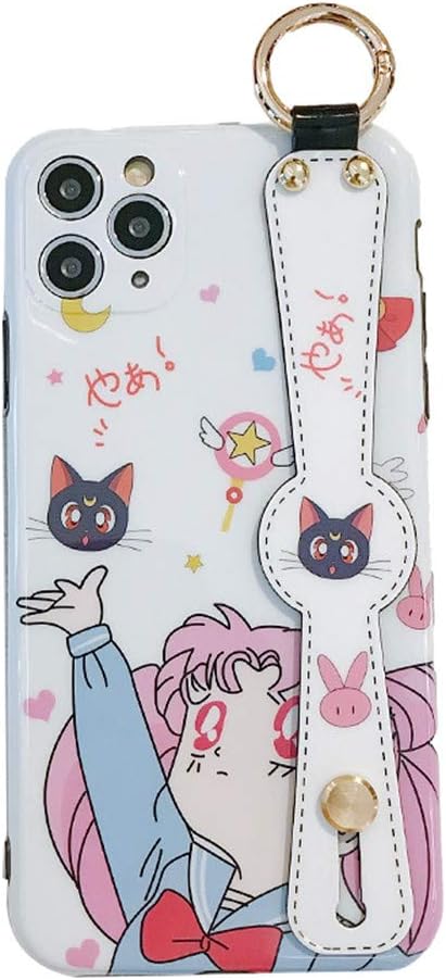 Iphone 8 Plus 手机壳7 Plus 保护套 日本动漫美少女战士手机壳带腕带支架硅胶软手机壳后盖适用于iphone 7 Plus 8 Plus 白色 适用于