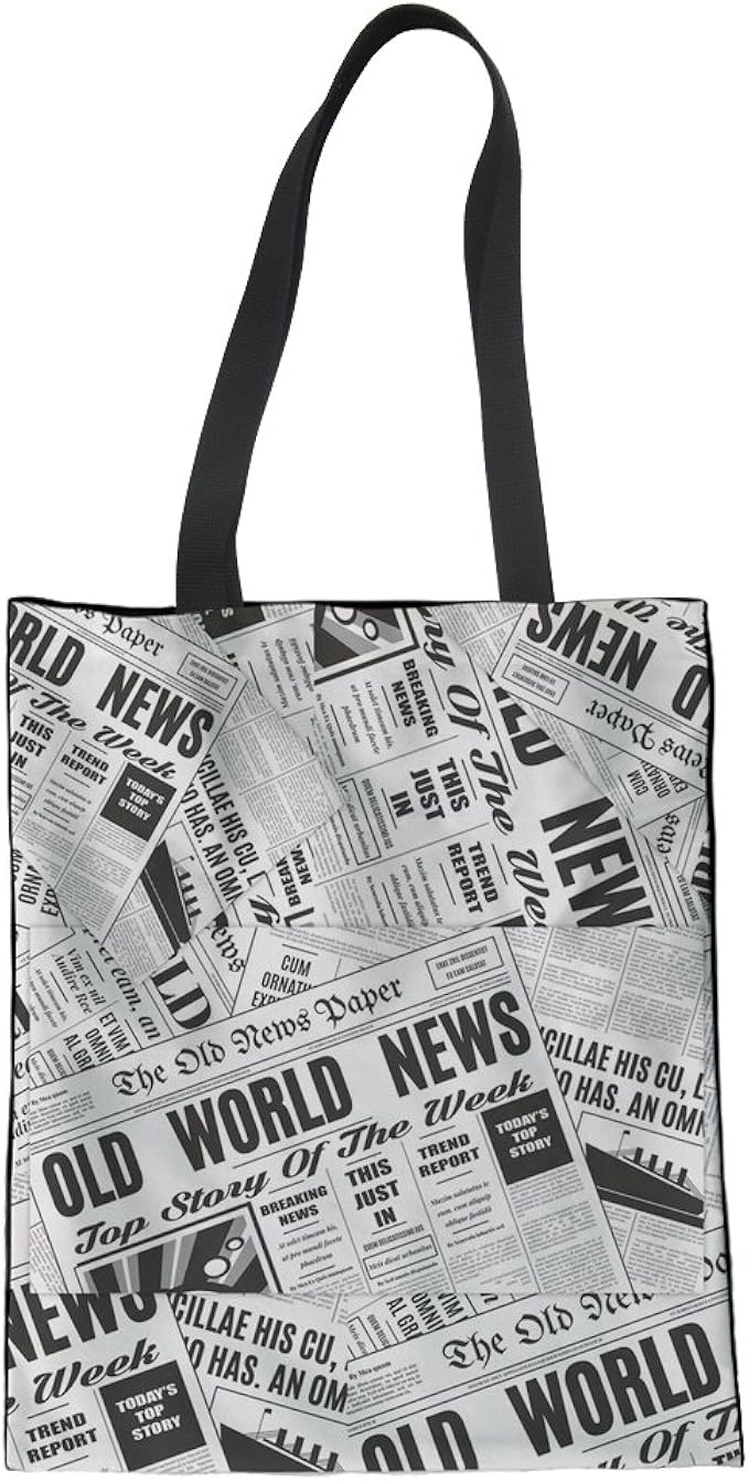 eleqin 多功能报纸印花女性手托女孩日常单肩包帆布手提包