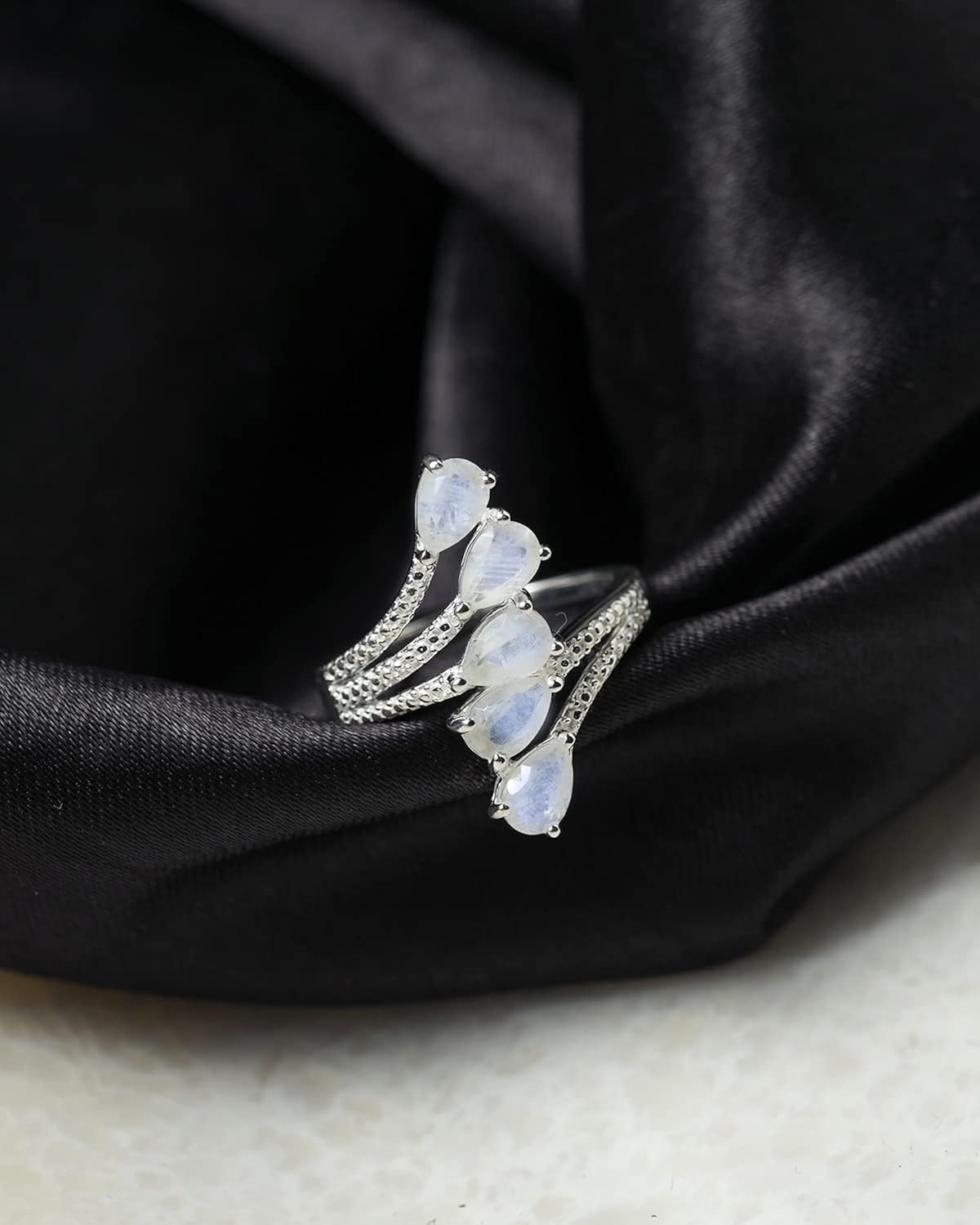 yotreasure 6x4 mm 彩虹月光石戒指 925 纯银 : 亚马逊中国: 珠宝首饰