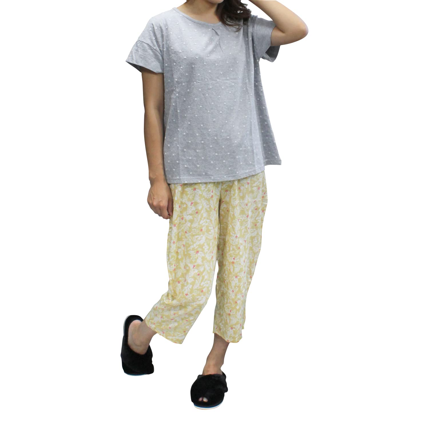 Pegasus Japanese homewear lace T-shirt x printed pants suit for women