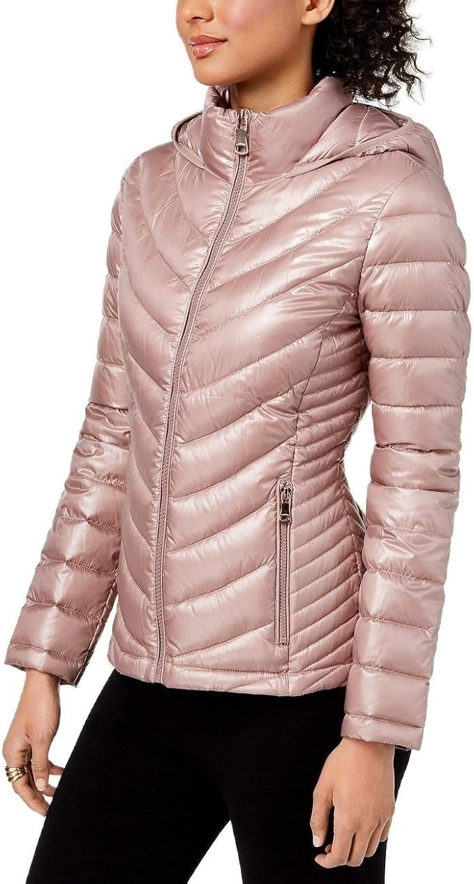 calvin klein 女士连帽可压缩羽绒服,玫瑰粉色,小号 xs 码
