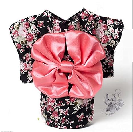 Stock Show 1 件可爱日式和服式宠物连衣裙带蝴蝶结 印花花卉服装 适合中小型犬 小狗 猫 猫 猫 猫咪 粉色黑色s 亚马逊中国 宠物用品