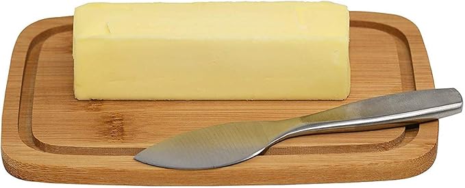 竹子黄油盘,黄油保存器可容纳 2 根黄油,菜托盘带透明亚克力盖