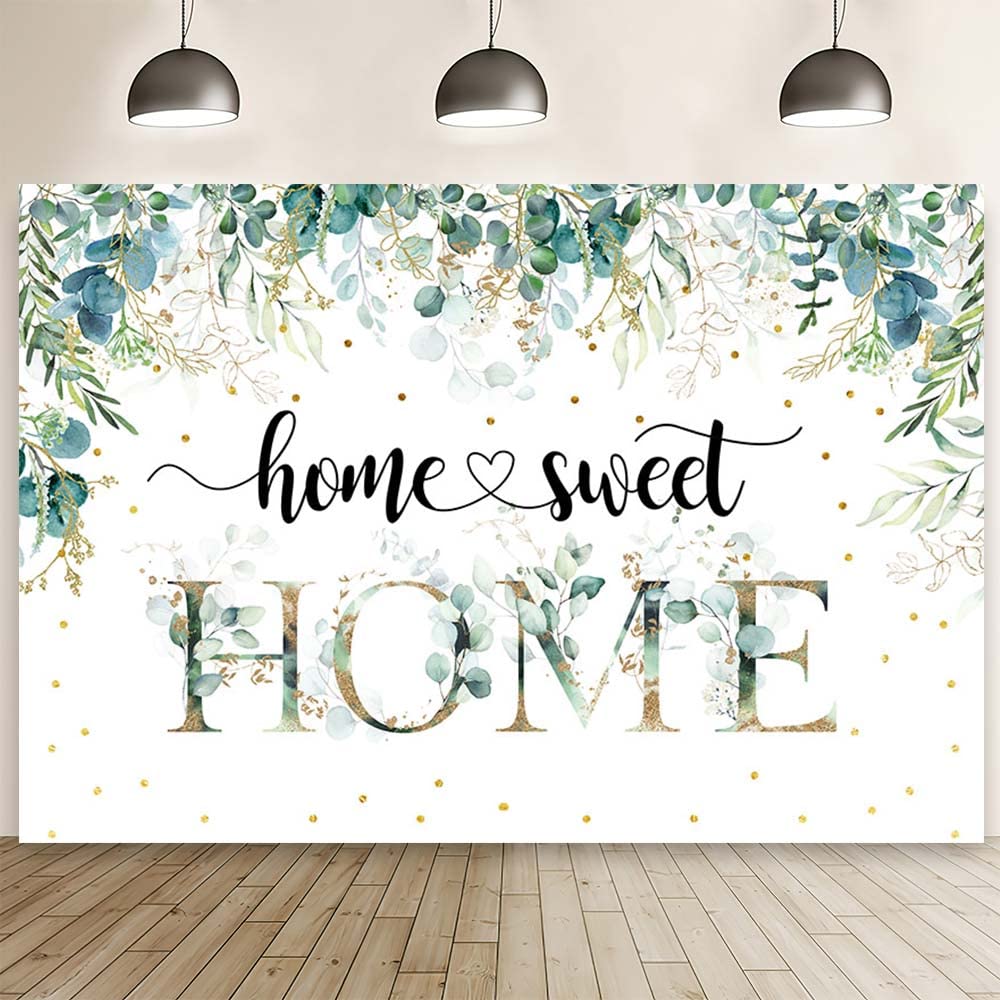 AIBIIN 7x5 ft (approx.x.5 m) Home Sweet Home Background * Gold Leaf Housewarming Party Photography Background Housewarming Decorated Party Bride Shower Wedding Party Cake Smash Glitter polka dot photo