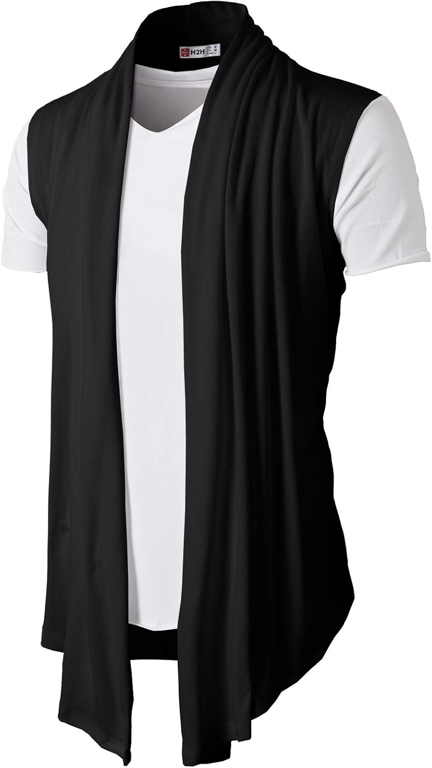 h2h 男士时尚修身前开襟长袖披肩领套头开衫 【h2h】 服饰箱包