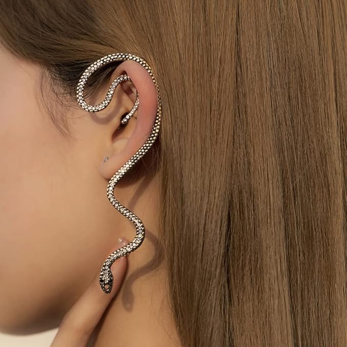 水钻蛇形耳铐无穿孔包裹爬行者耳环适合女性少女复古蛇形悬挂宣言耳环