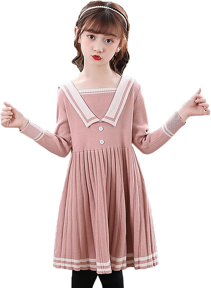 kufeiup 女童校服连衣裙*蓝领针织毛衣水手裙