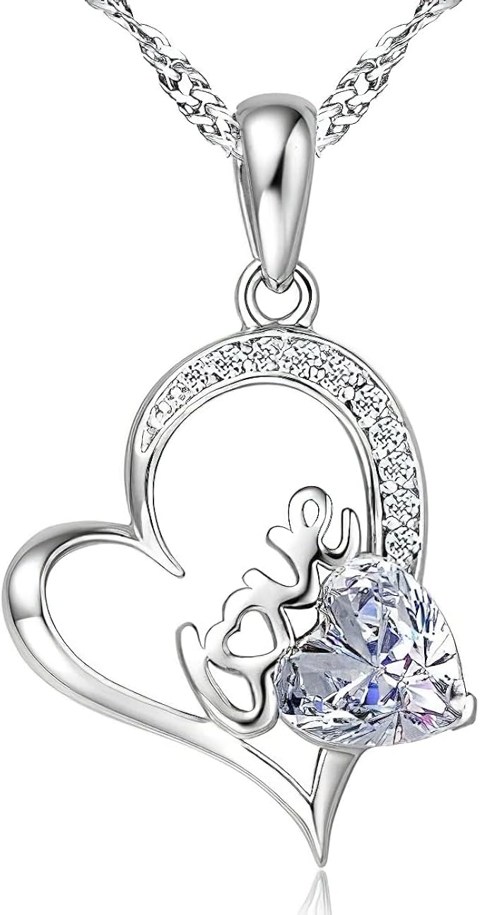 nuie 奢华 925 纯银心形玫瑰水晶项链吊坠爱心项链情人节生日礼物送给