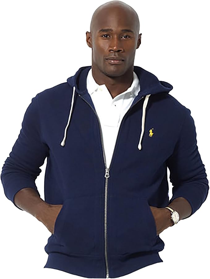 ralph lauren 经典全拉链抓绒连帽运动衫 navy/yellow logo medium