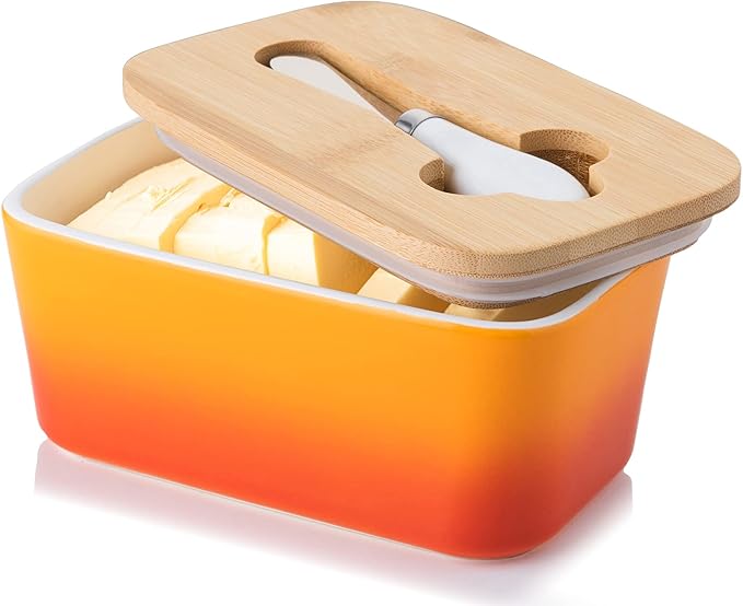 candiicap 陶瓷黄油盘,带刀和木盖,气密黄油保护器,适用于台面的大