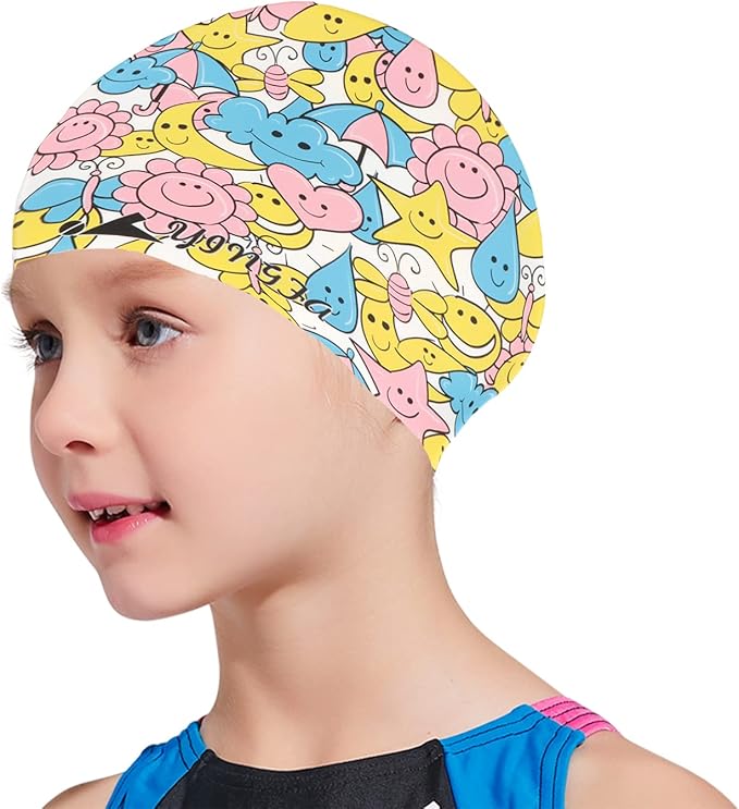 moorfowl 可爱图案儿童泳帽 柔软耐用泳帽 适合男孩或女孩沙滩泳池