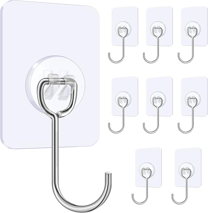 10 件大号粘性挂钩 33 ib (max) 重型厨房壁钩不锈钢无缝挂钩防水防锈