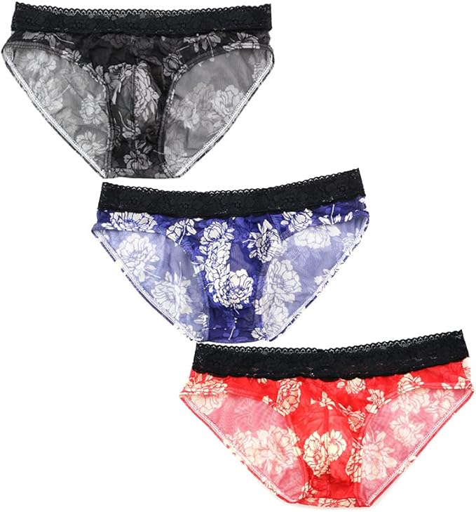 comlife 男式尼龙蕾丝印花臀部比基尼三角内裤
