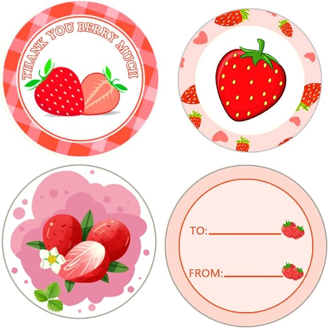 strawberry thank you 贴纸粉色草莓标签草莓信封密封条 5