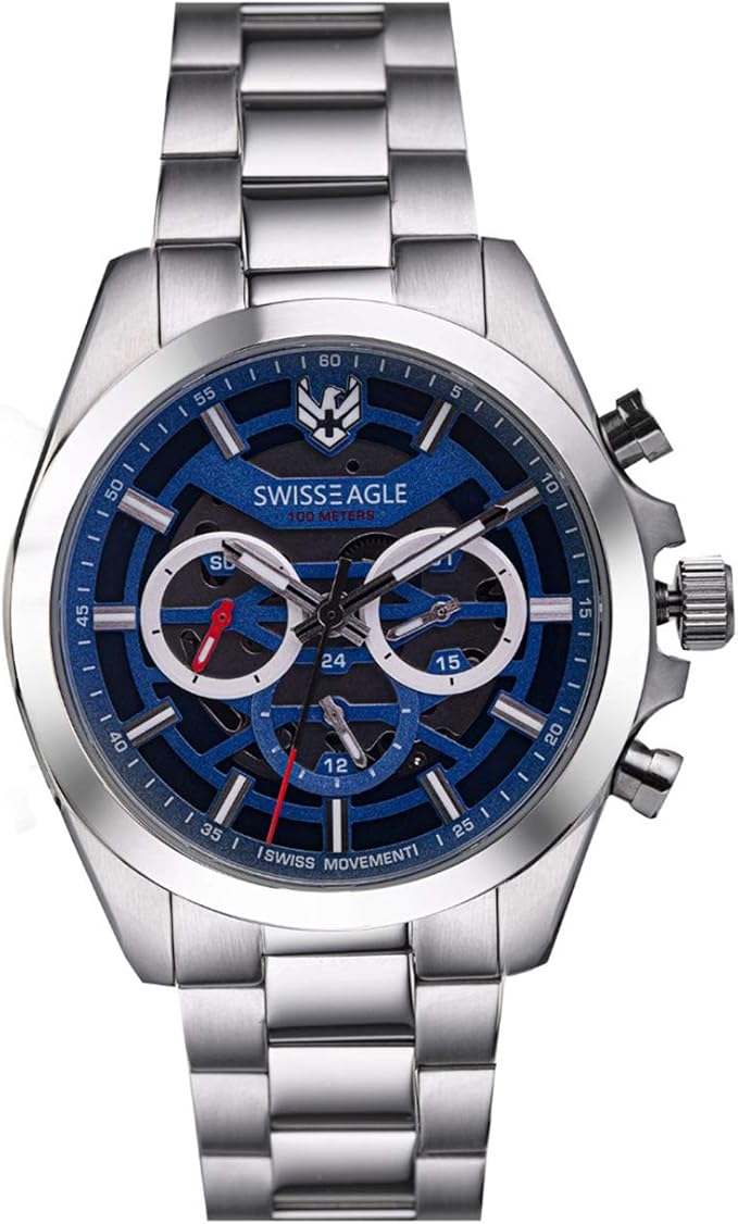 swiss eagle 男式计时瑞士制造运动手表不锈钢制品