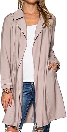 dusty 粉色前开式瀑布开衫翻领长袖风衣