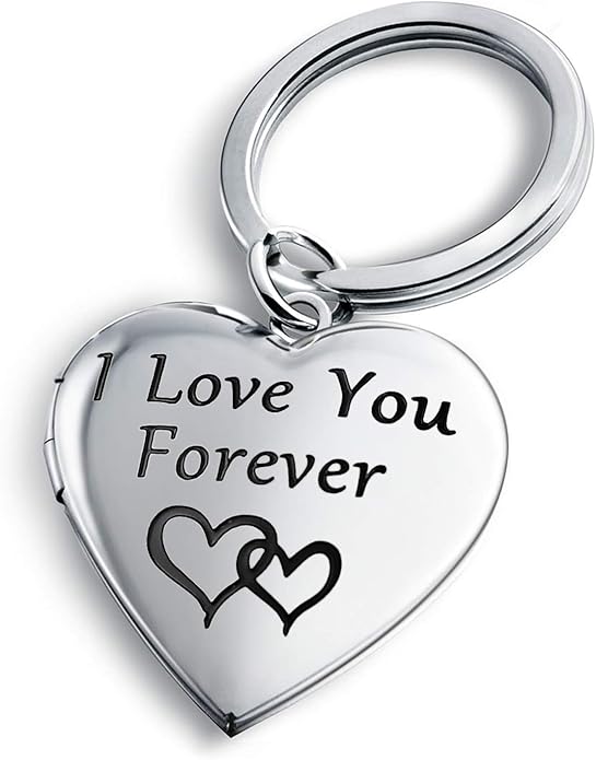 phocksin i love you forever 女士钥匙链 心形盒式项链,可挂照片