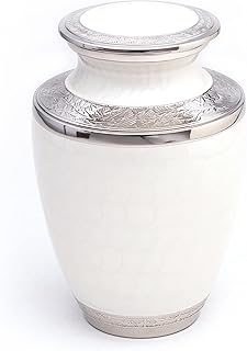 人类灰烬成人葬礼骨灰缸 - 大号白色手工制作金属铝骨架雕刻,含天鹅绒