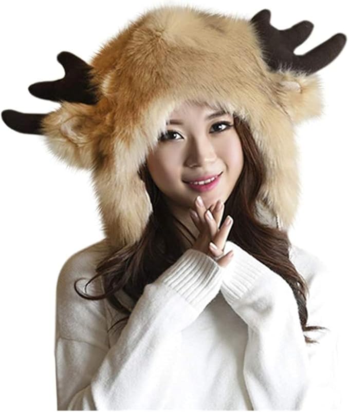 动物帽耳朵服装帽子可爱温暖毛绒人造毛皮兜帽 ushanka 俄罗斯风格