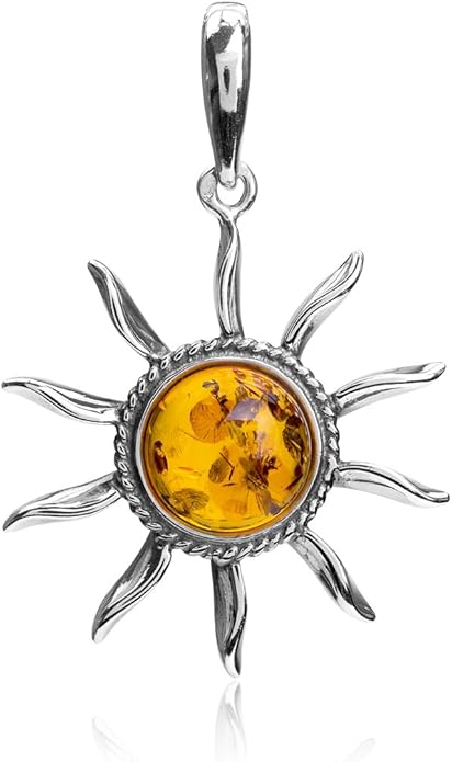 琥珀纯银太阳吊坠 : ian and valeri co.: 亚马逊中国: 珠宝首饰