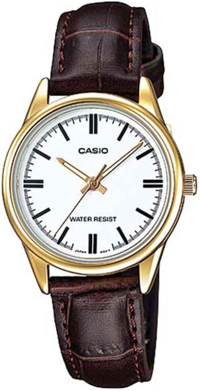 casiocasio女式ltpv005gl7a棕色真皮表带模拟手表