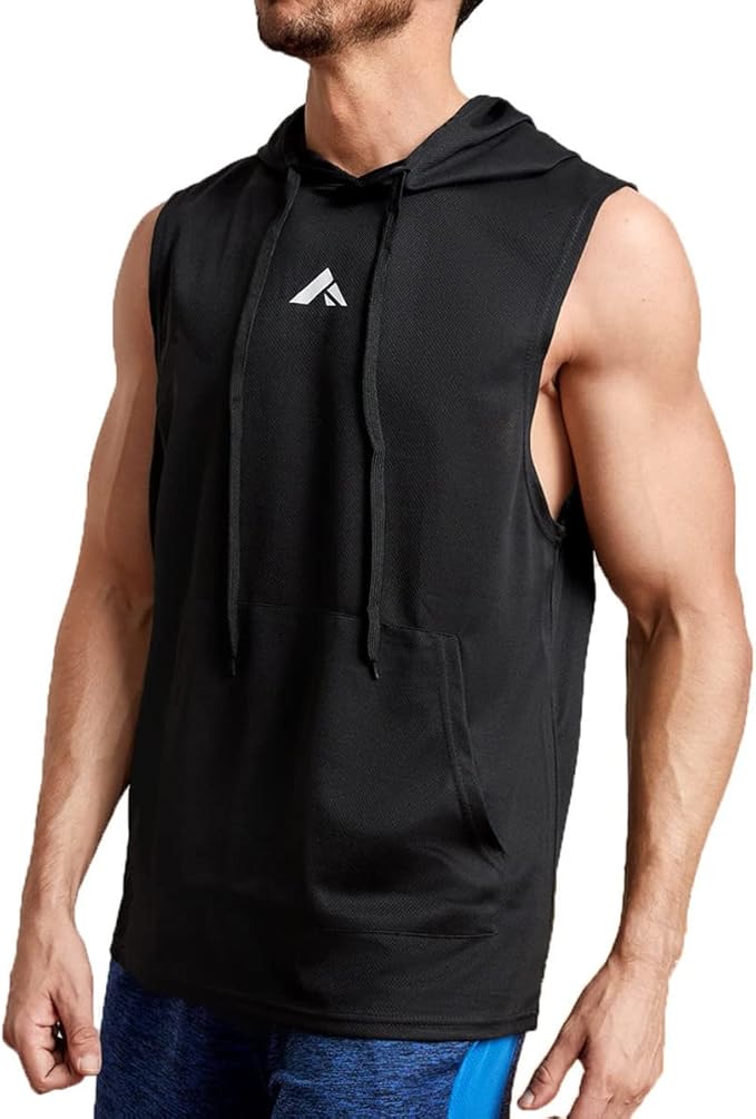 男式健身连帽背心运动健身房无袖连帽衫透气*肌肉剪裁 t 恤