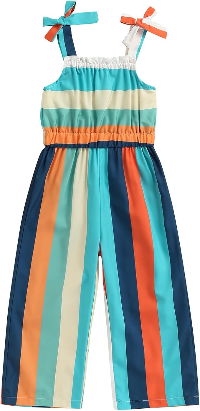 幼儿女童吊带褶皱连身裤条纹无袖背带裤夏季连体裤