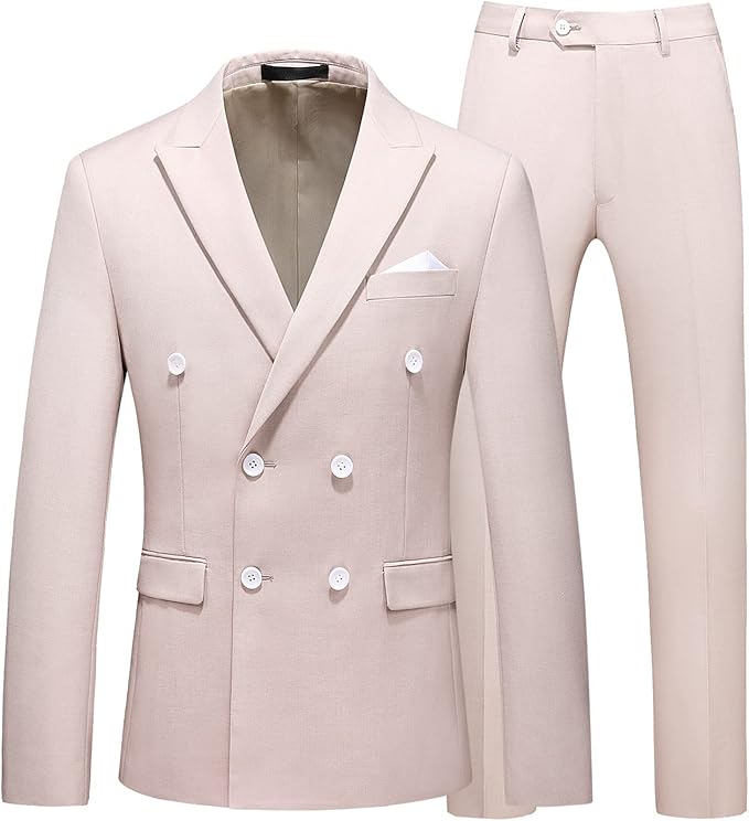 uninukoo 男式西装 2 件套双排扣燕尾服修身婚礼派对礼服男士正式西装