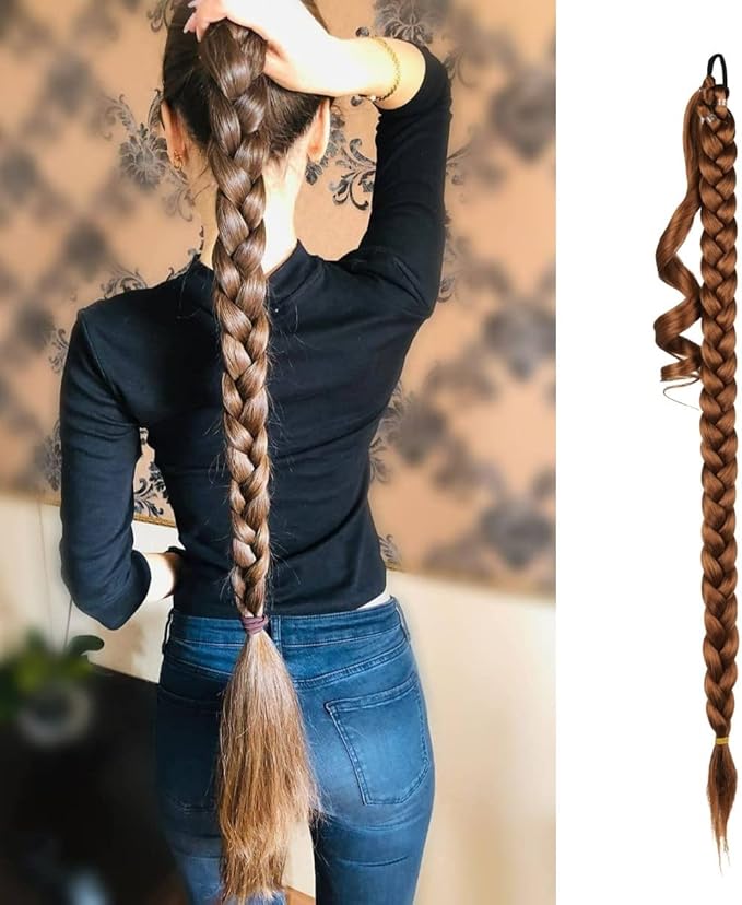 4 厘米)马尾辫接发长直 diy 编织发带直缠绕编织接发马尾辫自然黑色